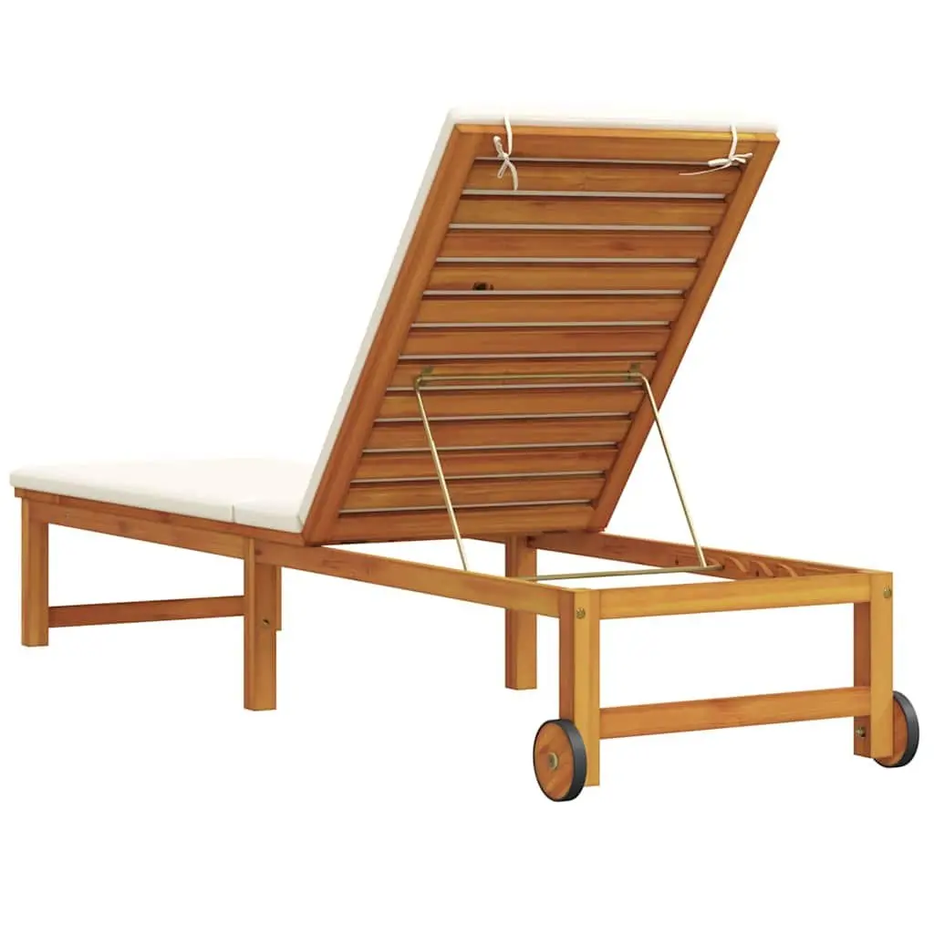 Reclining Sun Lounger Outdoor Patio Chair Adjustable Backrest Solid Acacia Wood
