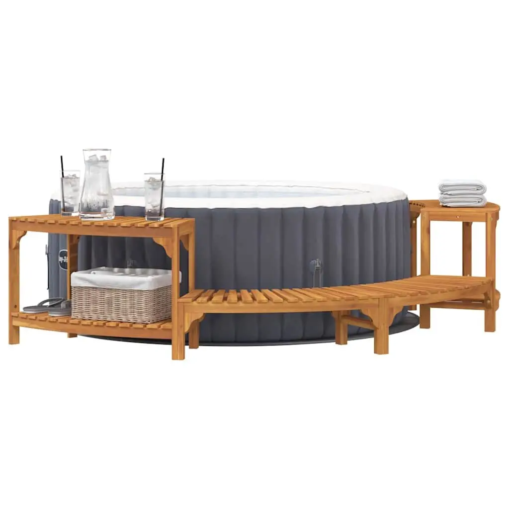 Hot Tub Surround Half-Round Acacia Wood Outdoor Spa Deck 272 x 120 x 55.5 cm Water and UV Resistant