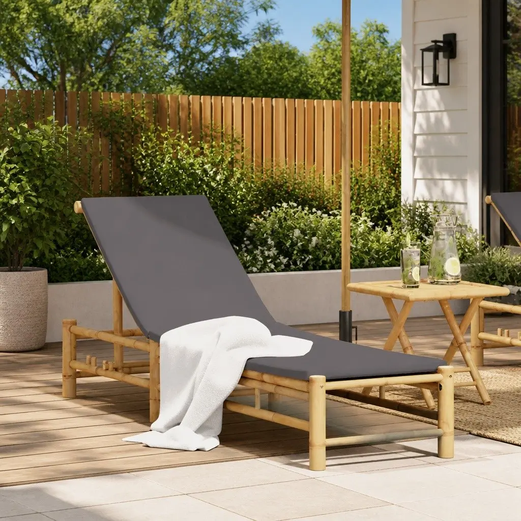 Sun Lounger Bamboo Adjustable Backrest Cushion Seat Outdoor Garden Patio Chair