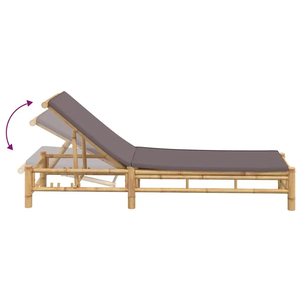 Sun Lounger Bamboo Adjustable Backrest Cushion Seat Outdoor Garden Patio Chair