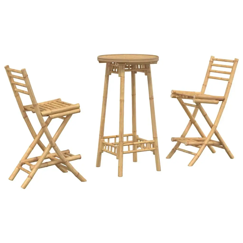 Bamboo Outdoor Furniture Set 3 Piece Foldable Bar Table and Chairs for Garden Patio Brown