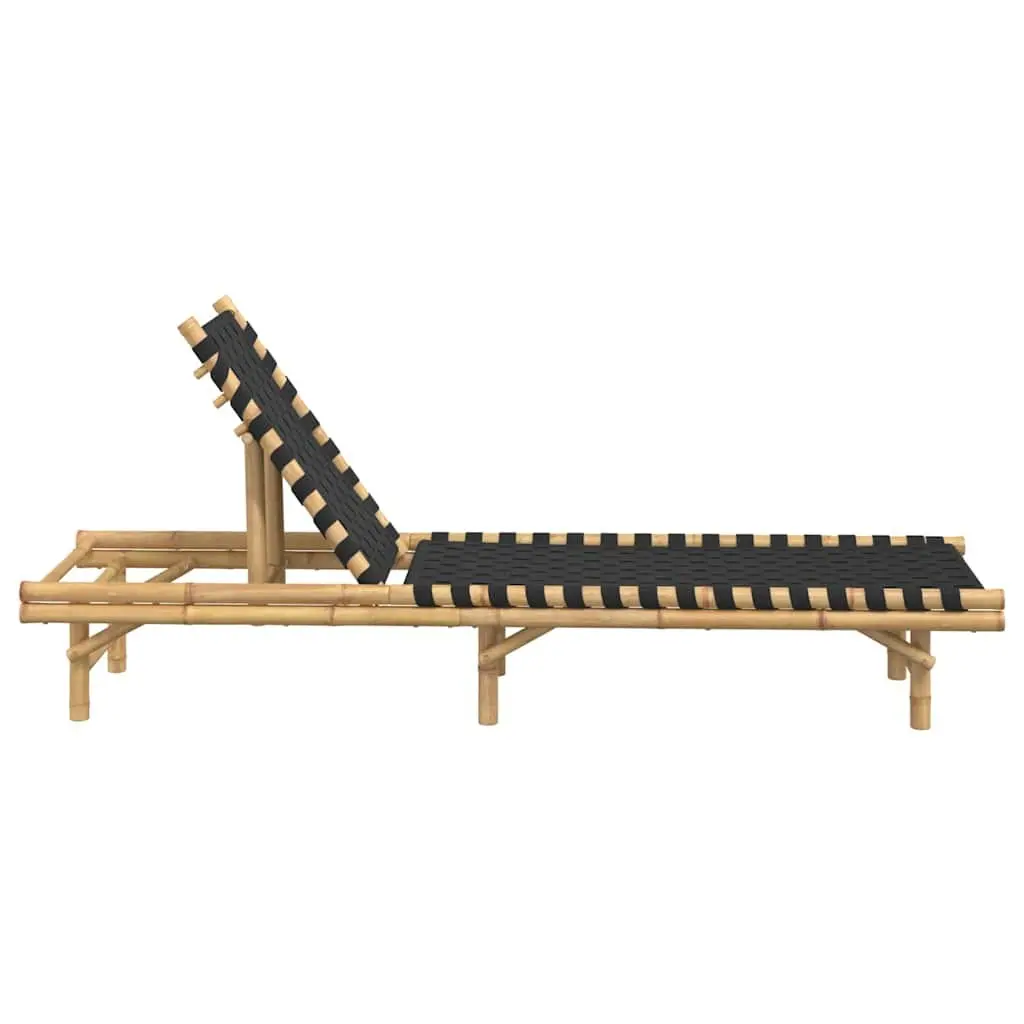Sun Lounger Bamboo Frame Adjustable Backrest Garden Patio Relaxing Lounging