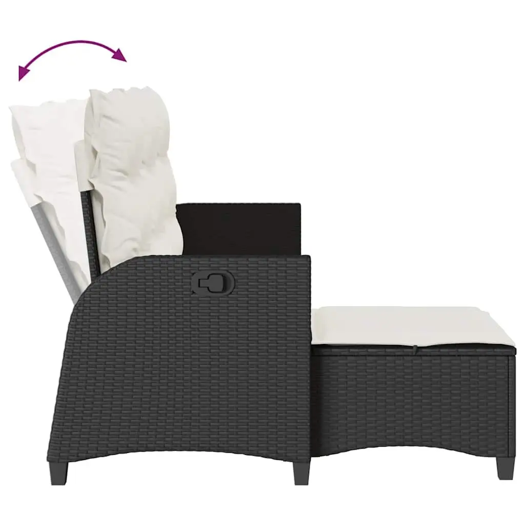 L-shaped Reclining Garden Sofa Black Poly Rattan Adjustable Backrests with Thick Cushions