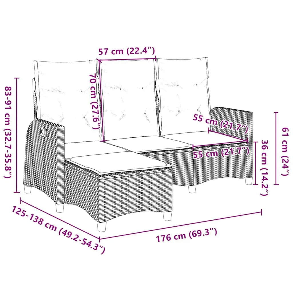 Reclining L-Shaped Garden Sofa Grey Adjustable Backrest Cushions Outdoor Seating