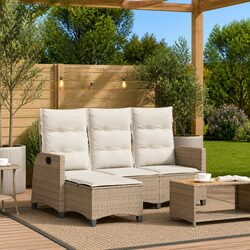 L-Shaped Reclining Garden Sofa Outdoor Seating with Cushions Beige