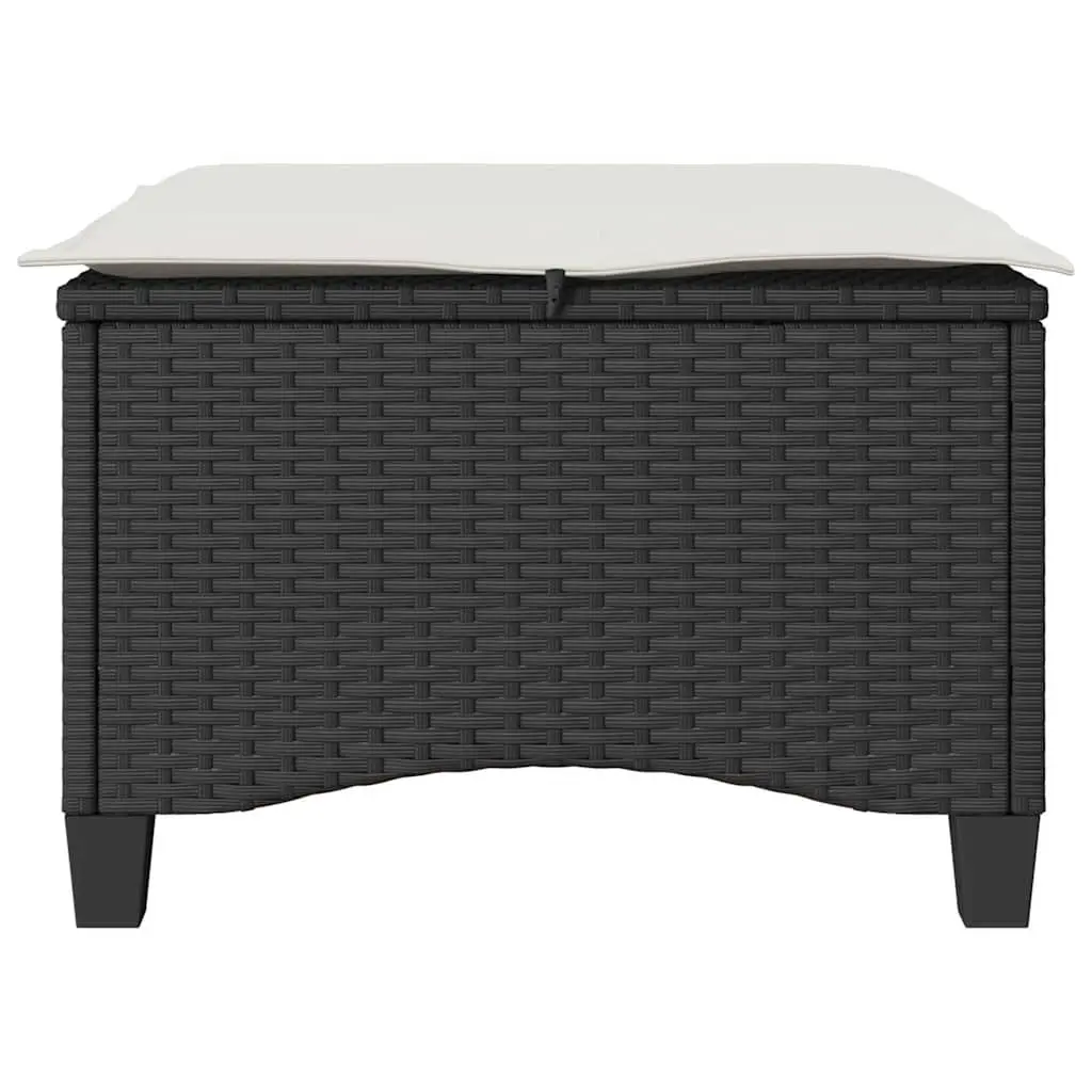Garden Stools 2 pcs Black Outdoor Foot Rests Poly Rattan Cushions