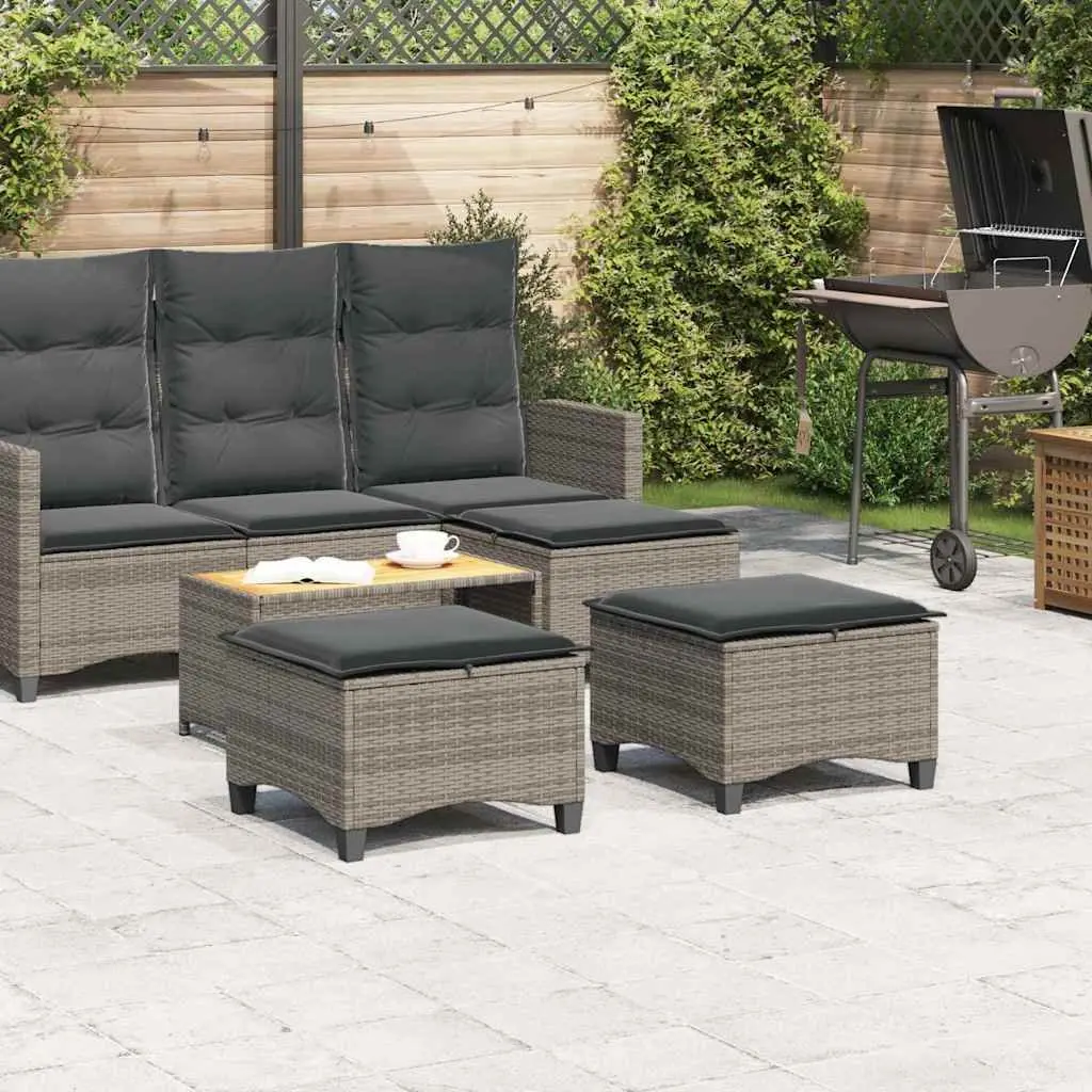 Garden Stools 2 pcs Grey Cushioned Outdoor Footrest Rattan Seating