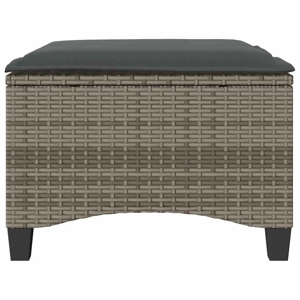 Garden Stools 2 pcs Grey Cushioned Outdoor Footrest Rattan Seating