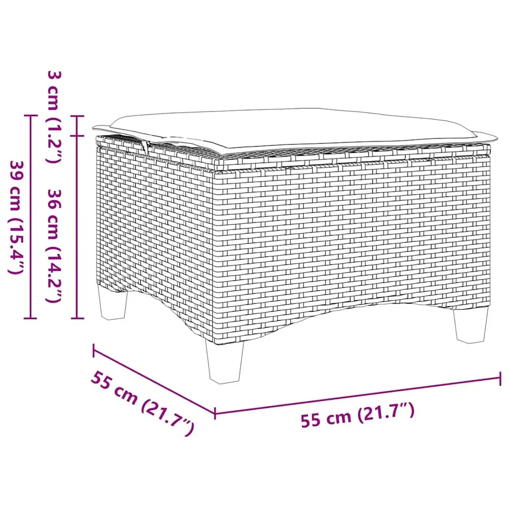 Garden Stools 55x55x36 cm Beige PE Rattan with Cushions 2 pcs Outdoor Footrest