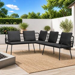 Outdoor Sofa L-Shaped Garden Seating Patio Furniture Steel Frame with Cushion