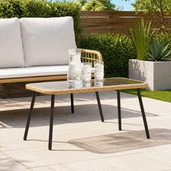 Outdoor Coffee Table Brown Poly Rattan Glass Top Garden Terrace Patio Furniture