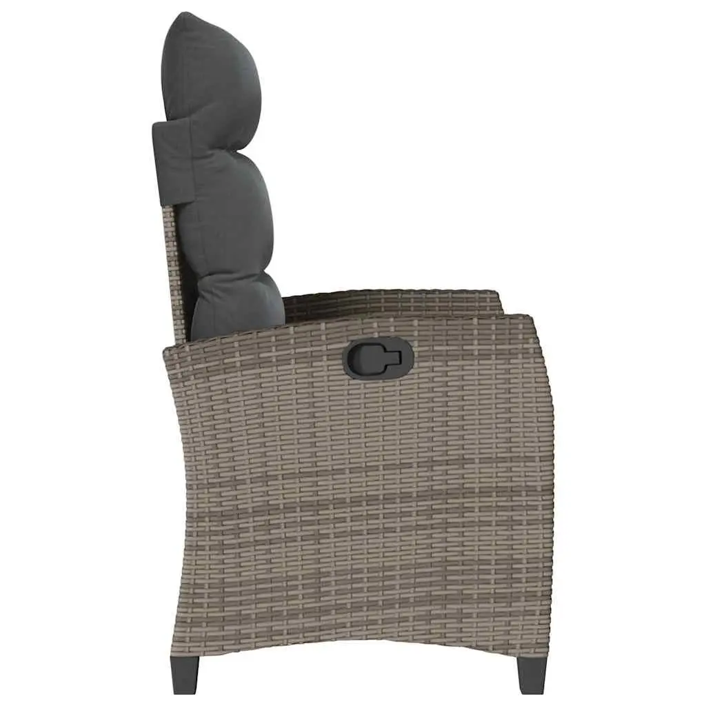 Reclining Garden Chair with Foldable Side Table Grey Adjustable Backrest Padded Cushion