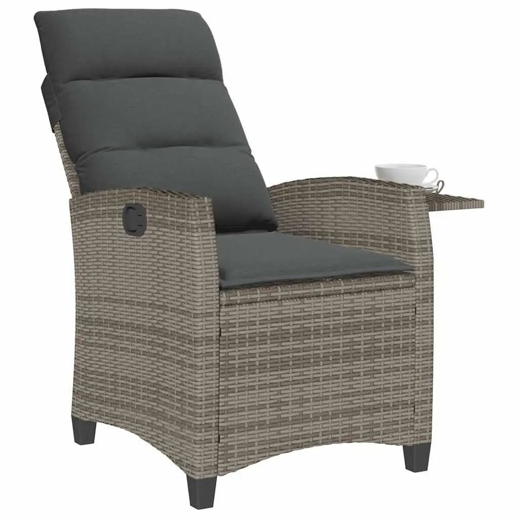 Reclining Garden Chair with Foldable Side Table Grey Adjustable Backrest Padded Cushion