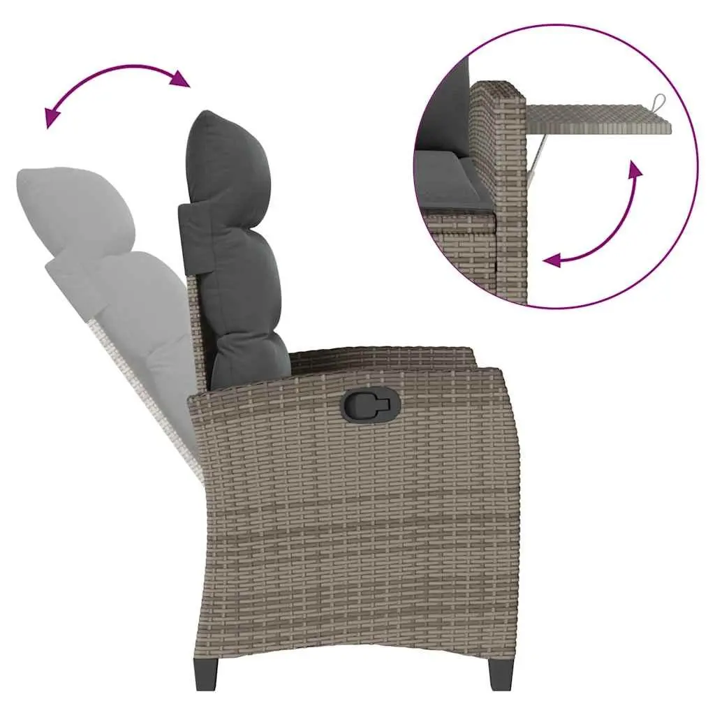 Reclining Garden Chair with Foldable Side Table Grey Adjustable Backrest Padded Cushion