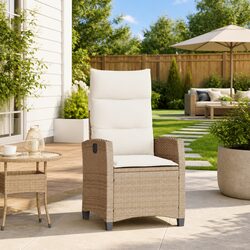Reclining Garden Chair with Side Table Adjustable Backrest Outdoor Seating Beige
