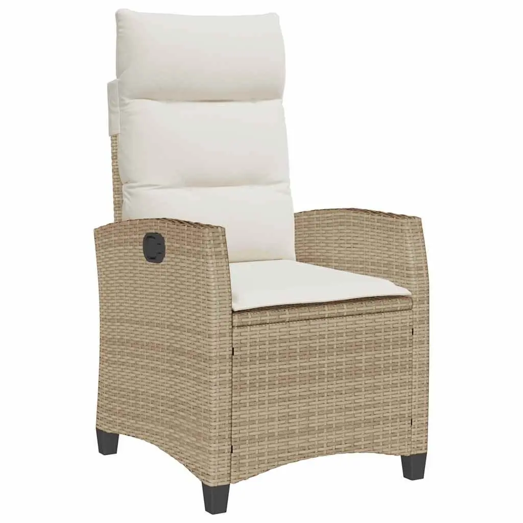 Reclining Garden Chair Beige Adjustable Backrest with Foldable Side Table Outdoor Seating