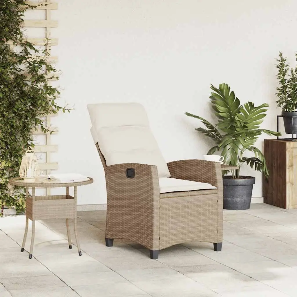 Reclining Garden Chair Beige Adjustable Backrest with Foldable Side Table Outdoor Seating
