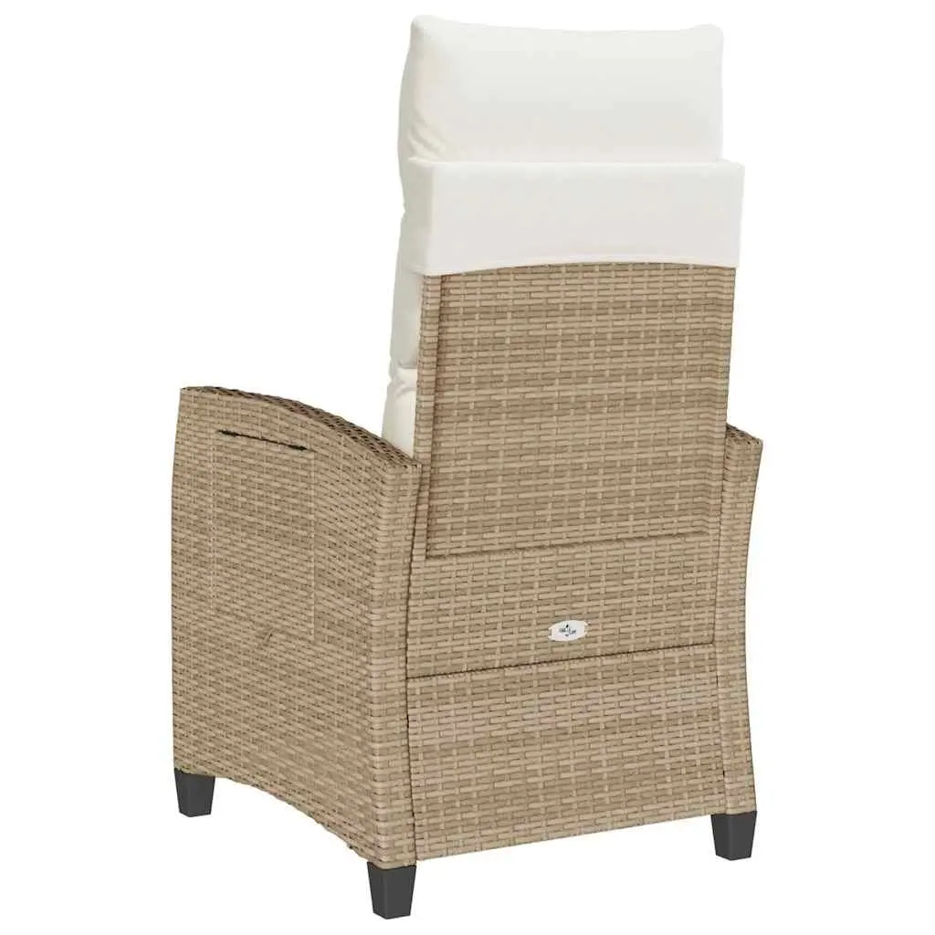Reclining Garden Chair Beige Adjustable Backrest with Foldable Side Table Outdoor Seating
