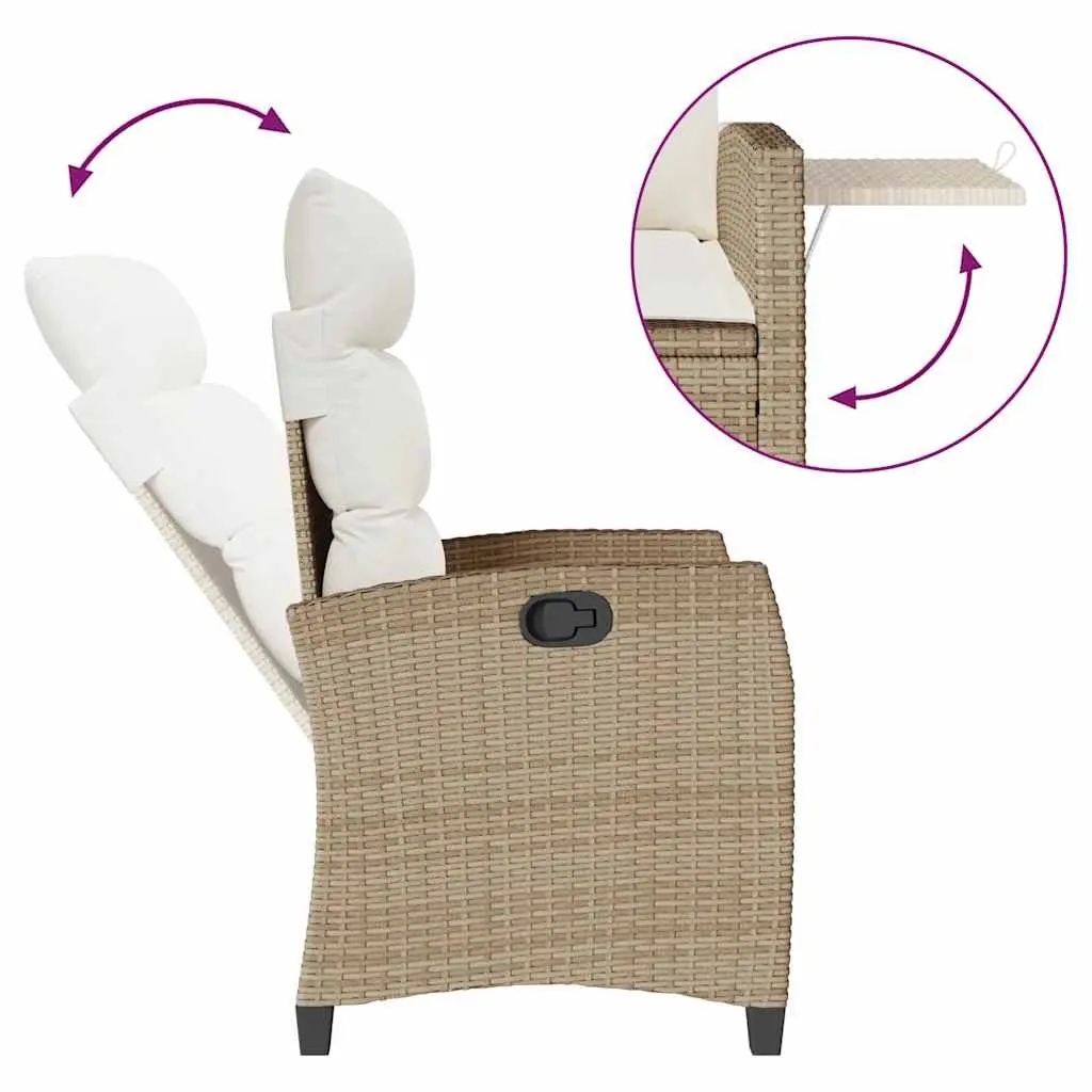 Reclining Garden Chair Beige Adjustable Backrest with Foldable Side Table Outdoor Seating
