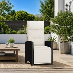 Reclining Outdoor Garden Chair with Adjustable Backrest Footrest Side Table