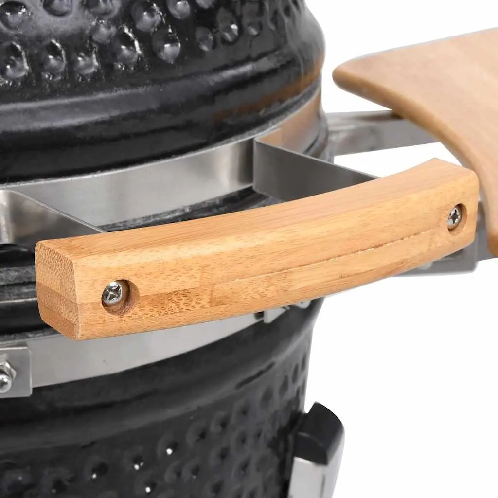 Kamado Barbecue Grill 33cm Ceramic Black Outdoor Cooking Smoker with Hinged Lid and Thermometer