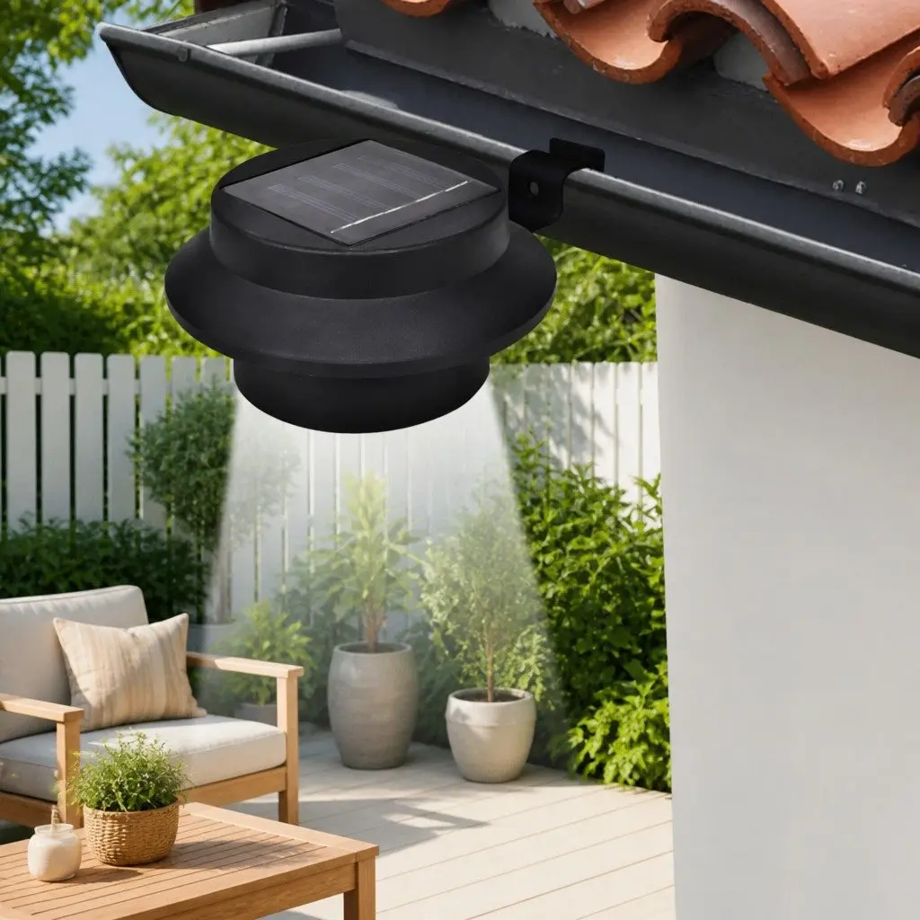 Solar Fence Light Set 6 Piece LED Outdoor Gutter Wall Lamp Black Automatic Dusk to Dawn
