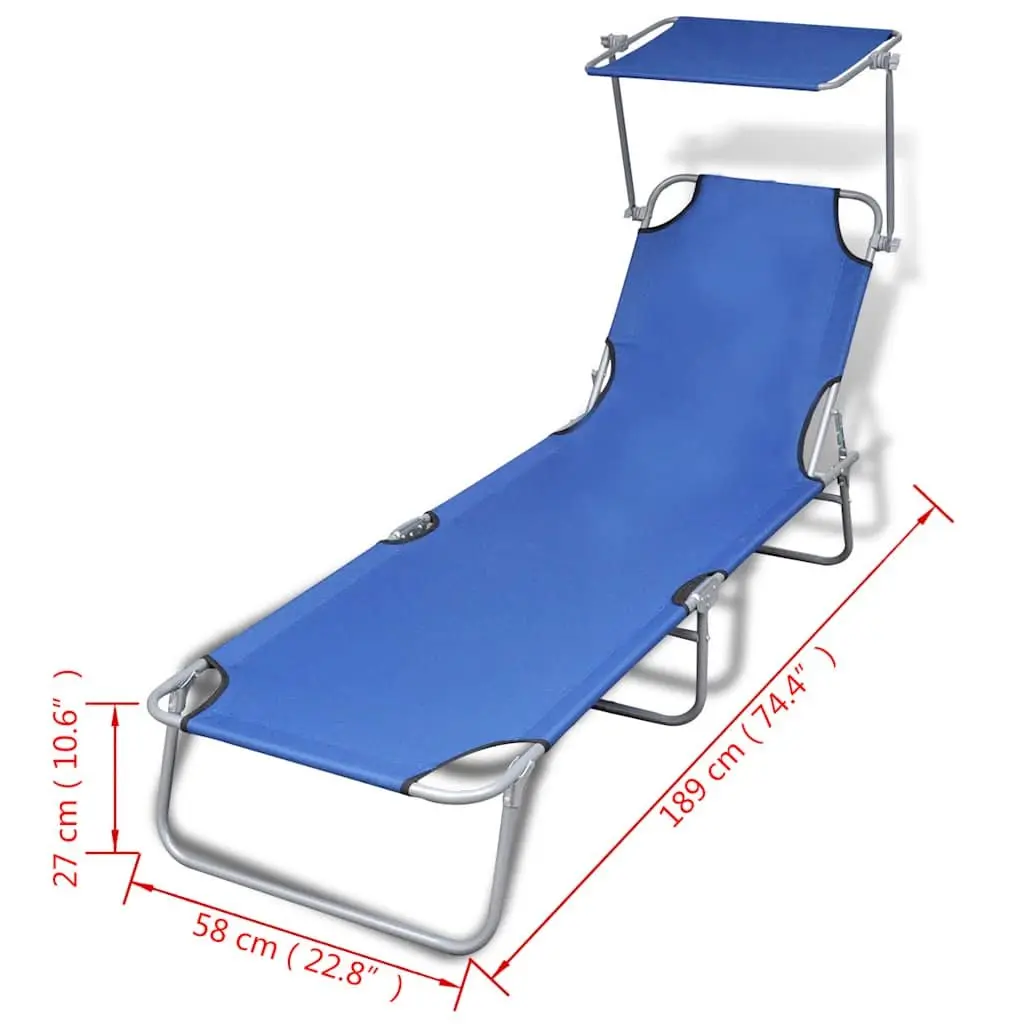 Sun Lounger Folding Adjustable Backrest Outdoor Canopy Blue