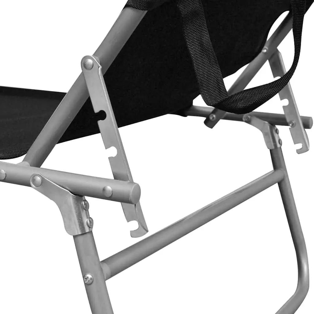 Folding Sun Lounger Adjustable Backrest Outdoor Canopy Steel Black