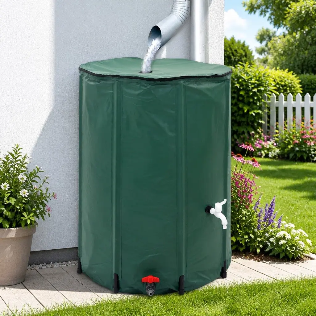 Collapsible Water Tank 500L Green PVC Construction UV Protection Garden Watering Storage System