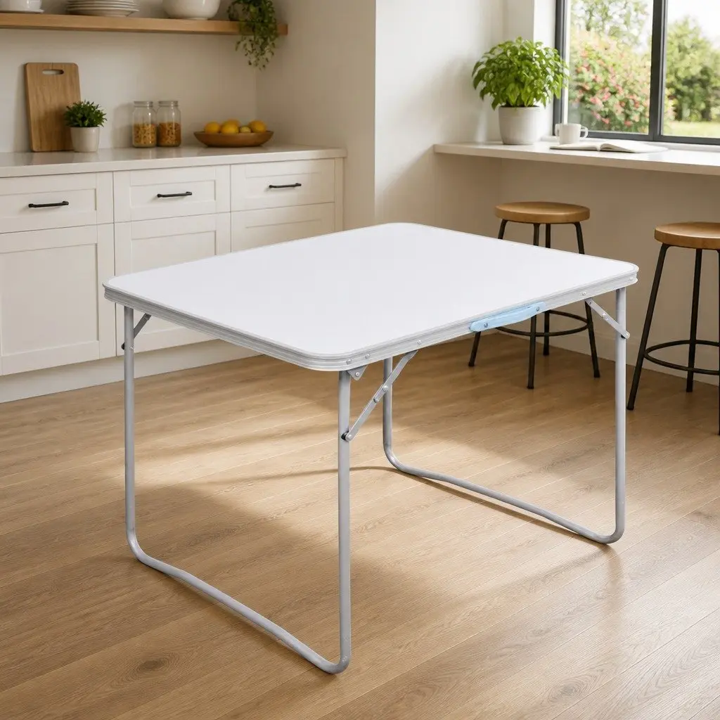 Foldable Camping Table 80 x 60 cm Metal Frame Portable Outdoor Picnic Garden Furniture