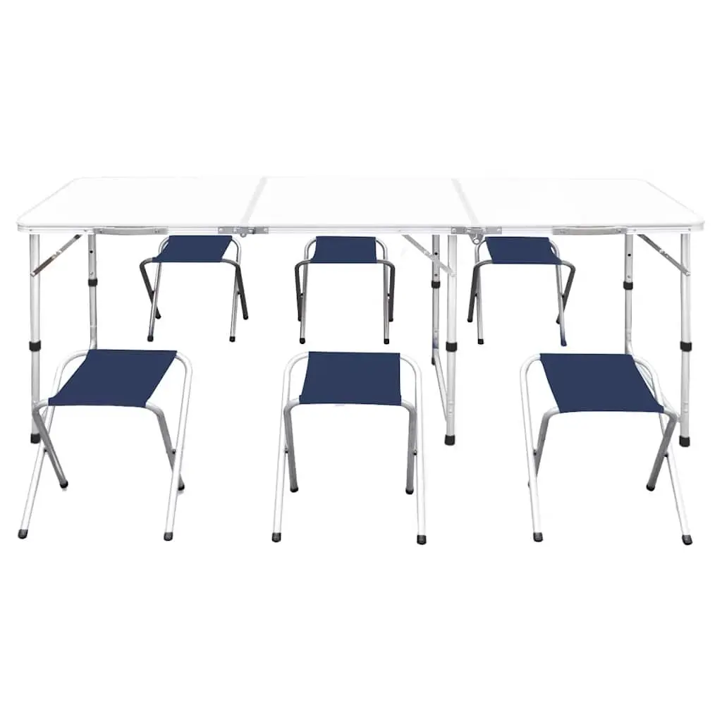 Foldable Camping Table Set with 6 Stools Height Adjustable for Outdoor Picnic Garden