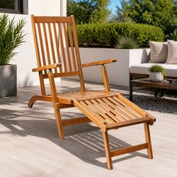 Versatile Acacia Wood Garden Chair with Footrest and Adjustable Positions