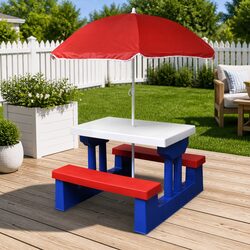 Kids Outdoor Picnic Table and Benches with Umbrella
