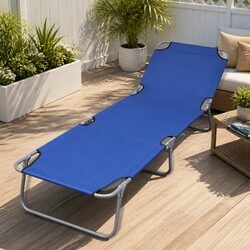 Folding Sun Lounger Adjustable Backrest Outdoor Beach Lounge Chair Blue