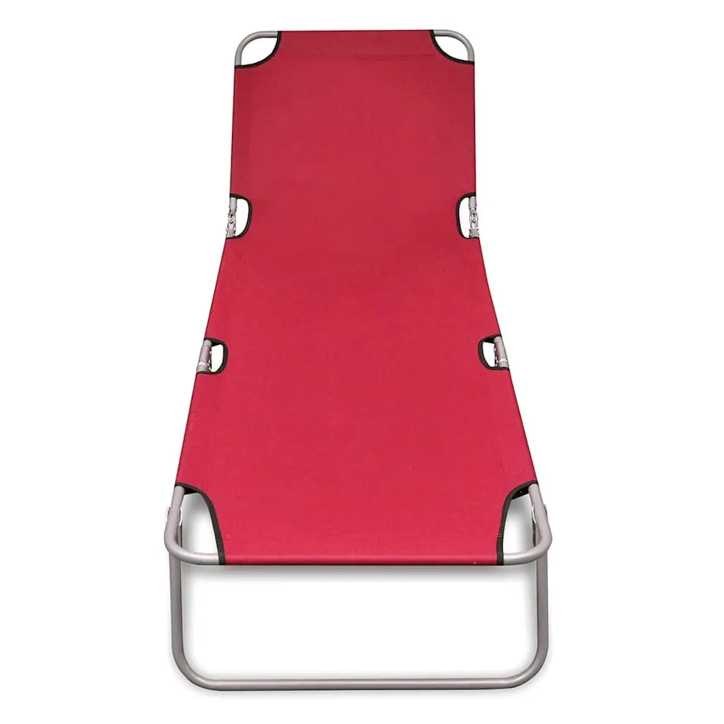 Folding Sun Lounger Red Adjustable Backrest Portable Beach Chair