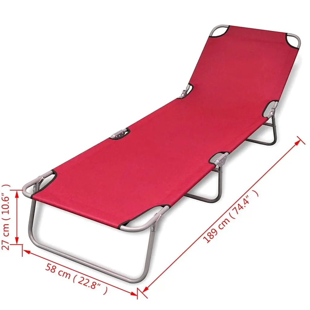Folding Sun Lounger Red Adjustable Backrest Portable Beach Chair
