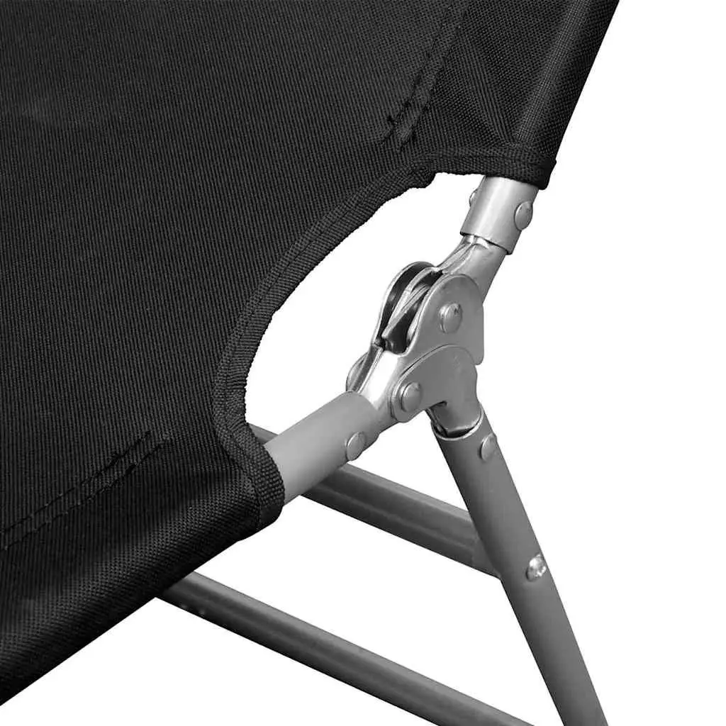 Folding Sun Lounger Black Adjustable Backrest Head Cushion Outdoor Seating