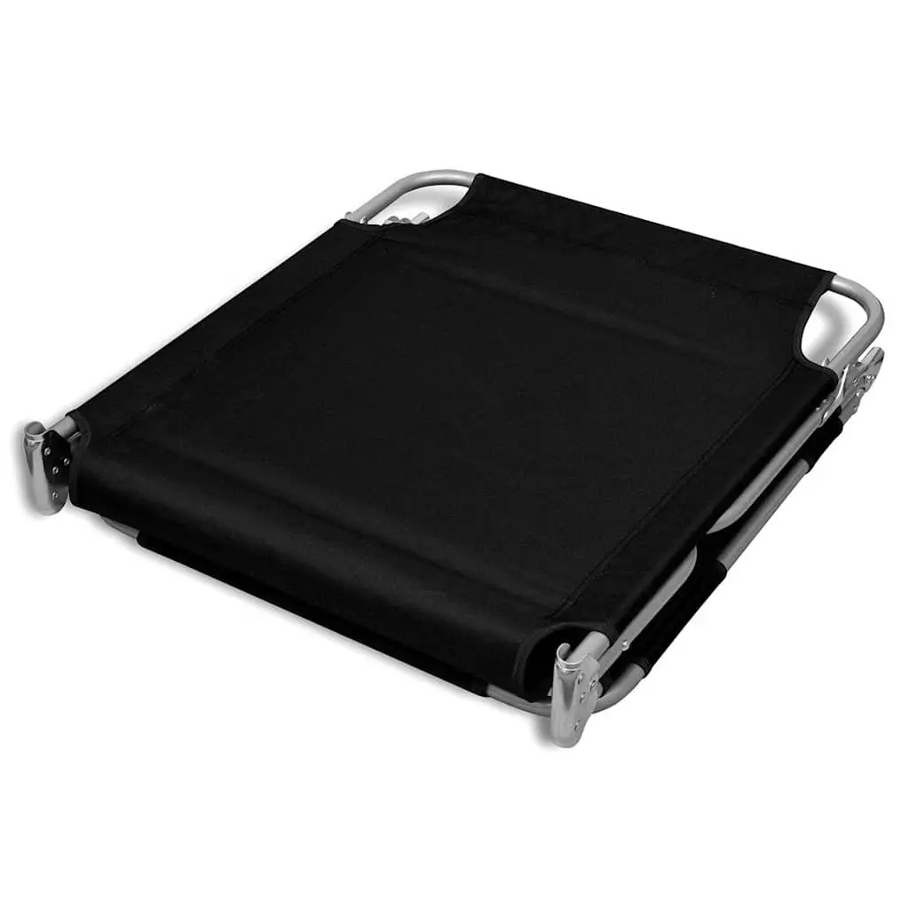 Folding Sun Lounger Black Adjustable Backrest Head Cushion Outdoor Seating