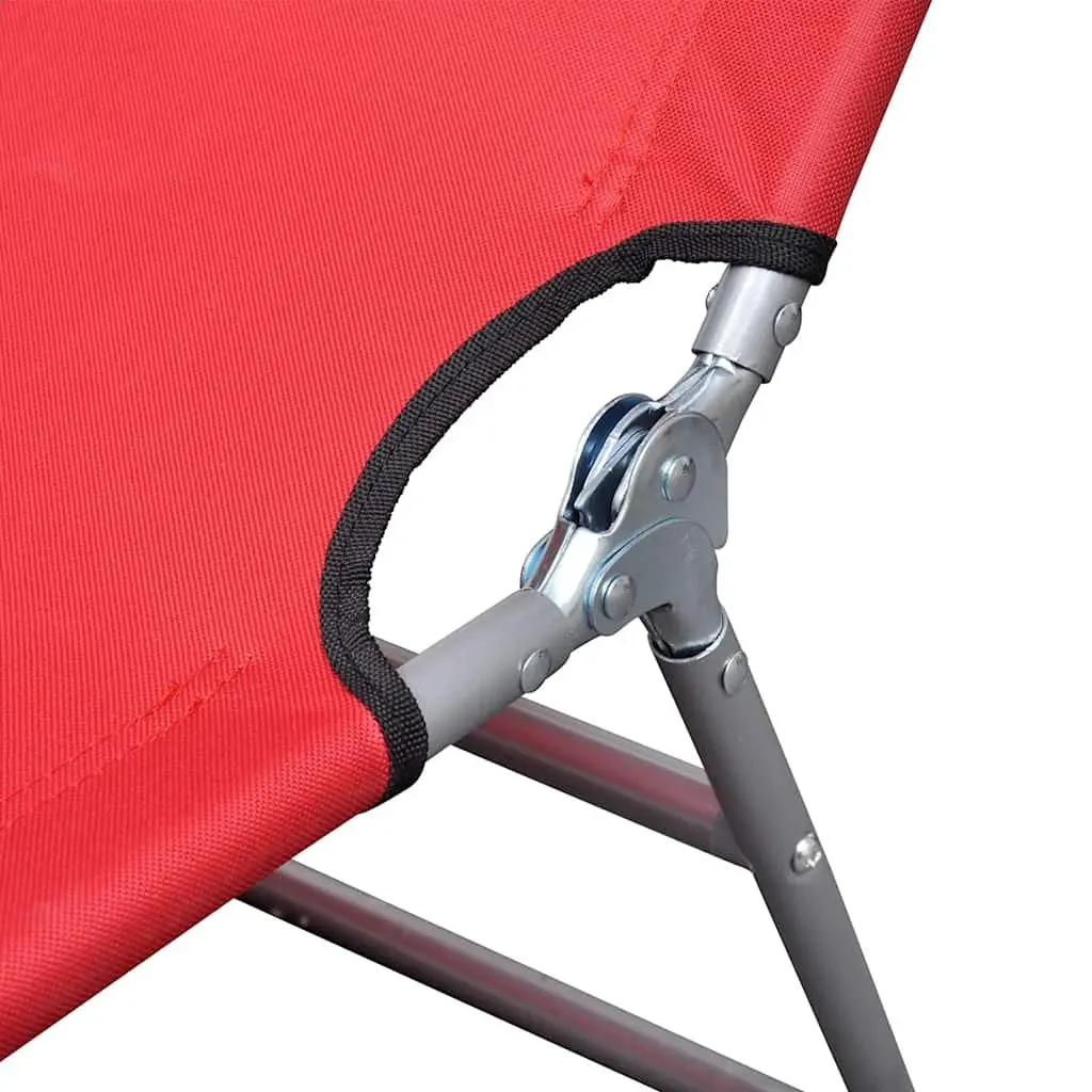 Folding Sun Lounger Red Adjustable Backrest Outdoor Garden Reclining Beach Chair with Head Cushion