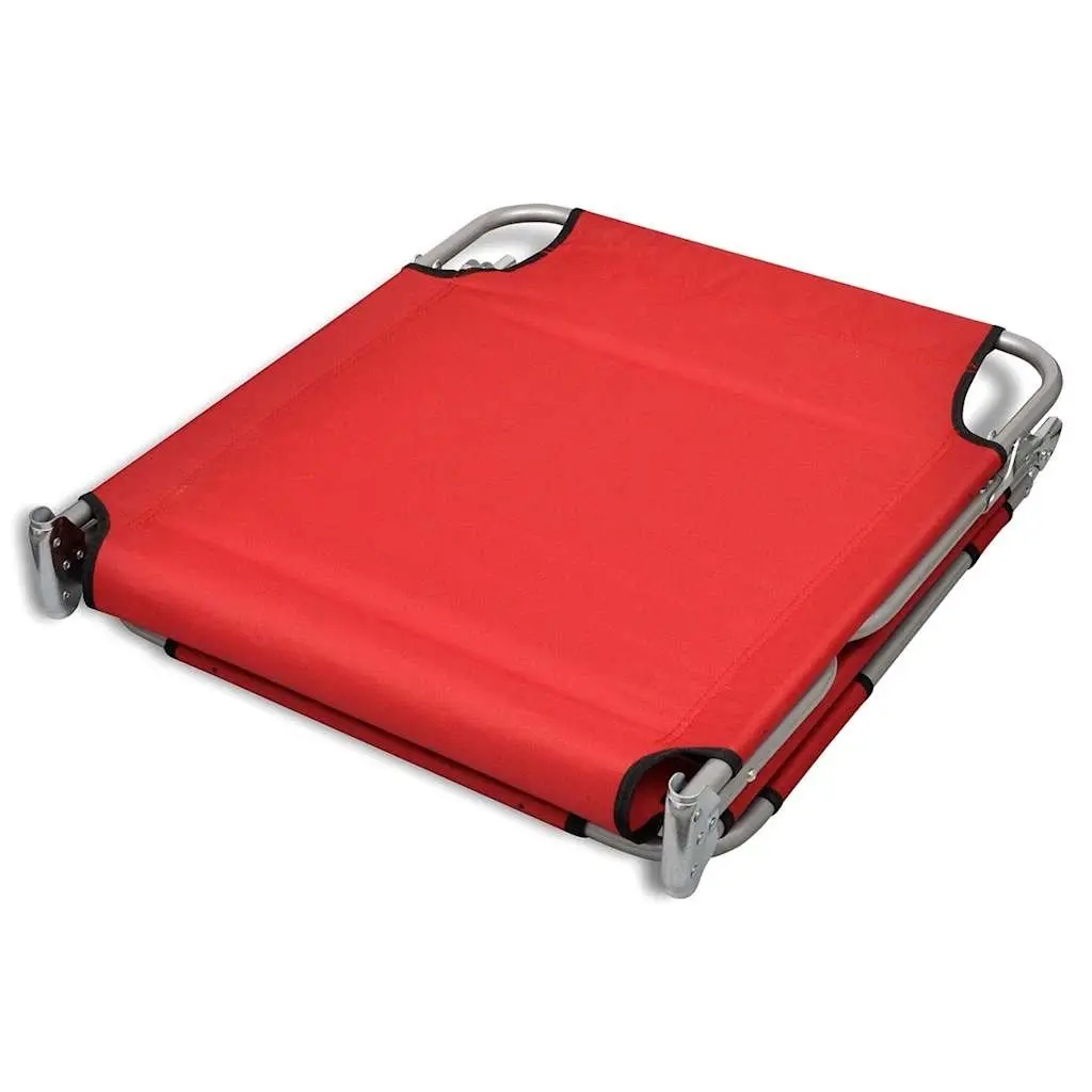 Folding Sun Lounger Red Adjustable Backrest Outdoor Garden Reclining Beach Chair with Head Cushion
