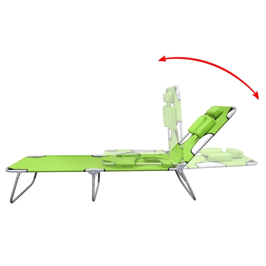 Folding Sun Lounger Green Adjustable Backrest Head Cushion Outdoor Seating
