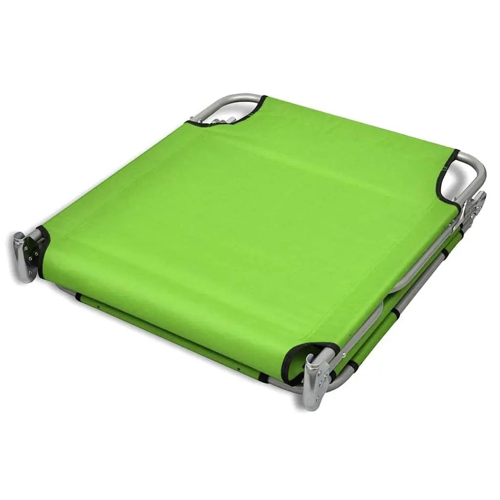 Folding Sun Lounger Green Adjustable Backrest Head Cushion Outdoor Seating