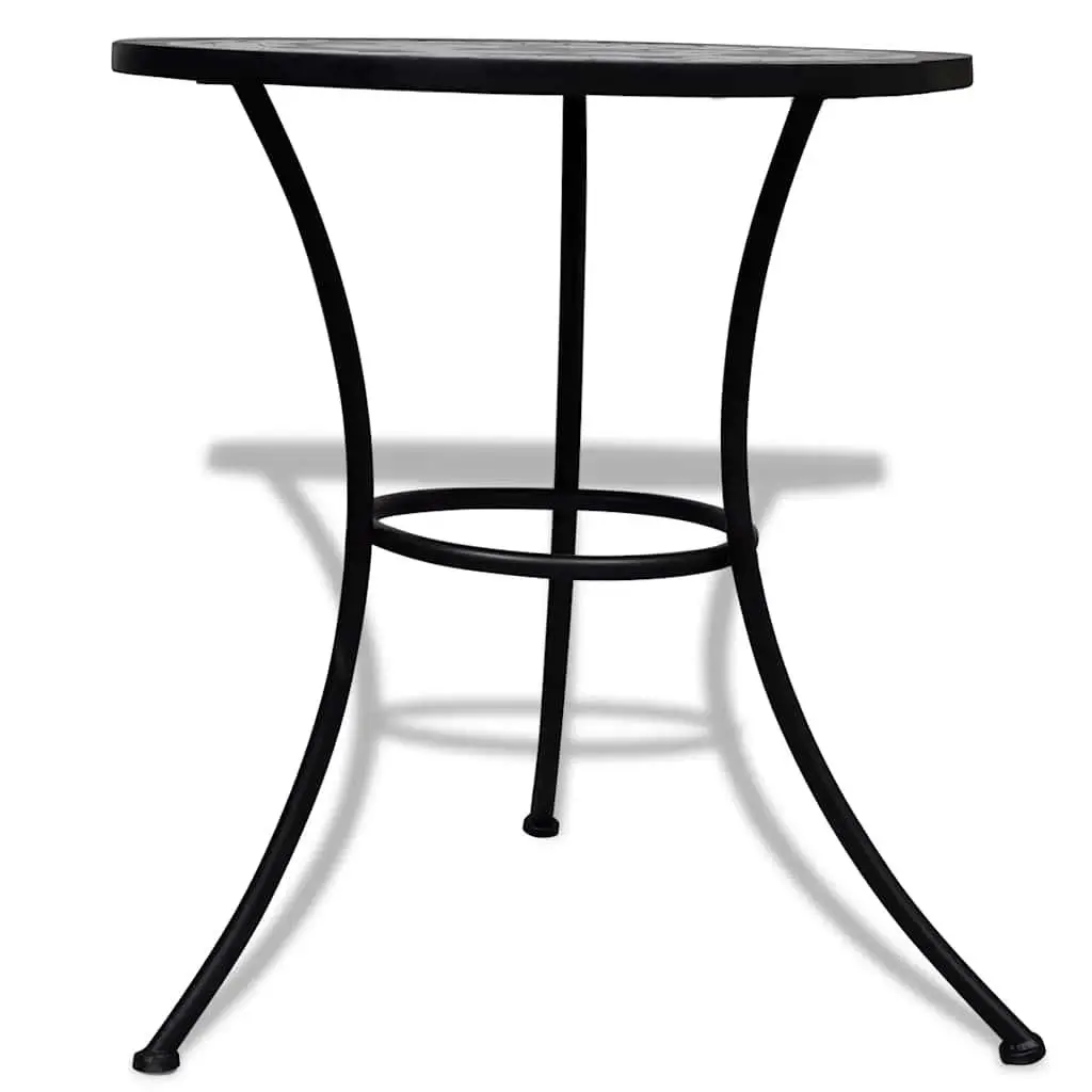 Mosaic Bistro Table 60cm Ceramic Top Black White Powder-coated Iron Frame Outdoor Garden Balcony