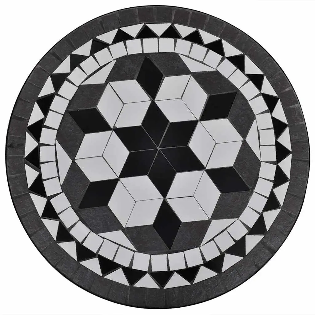 Mosaic Bistro Table 60cm Ceramic Top Black White Powder-coated Iron Frame Outdoor Garden Balcony