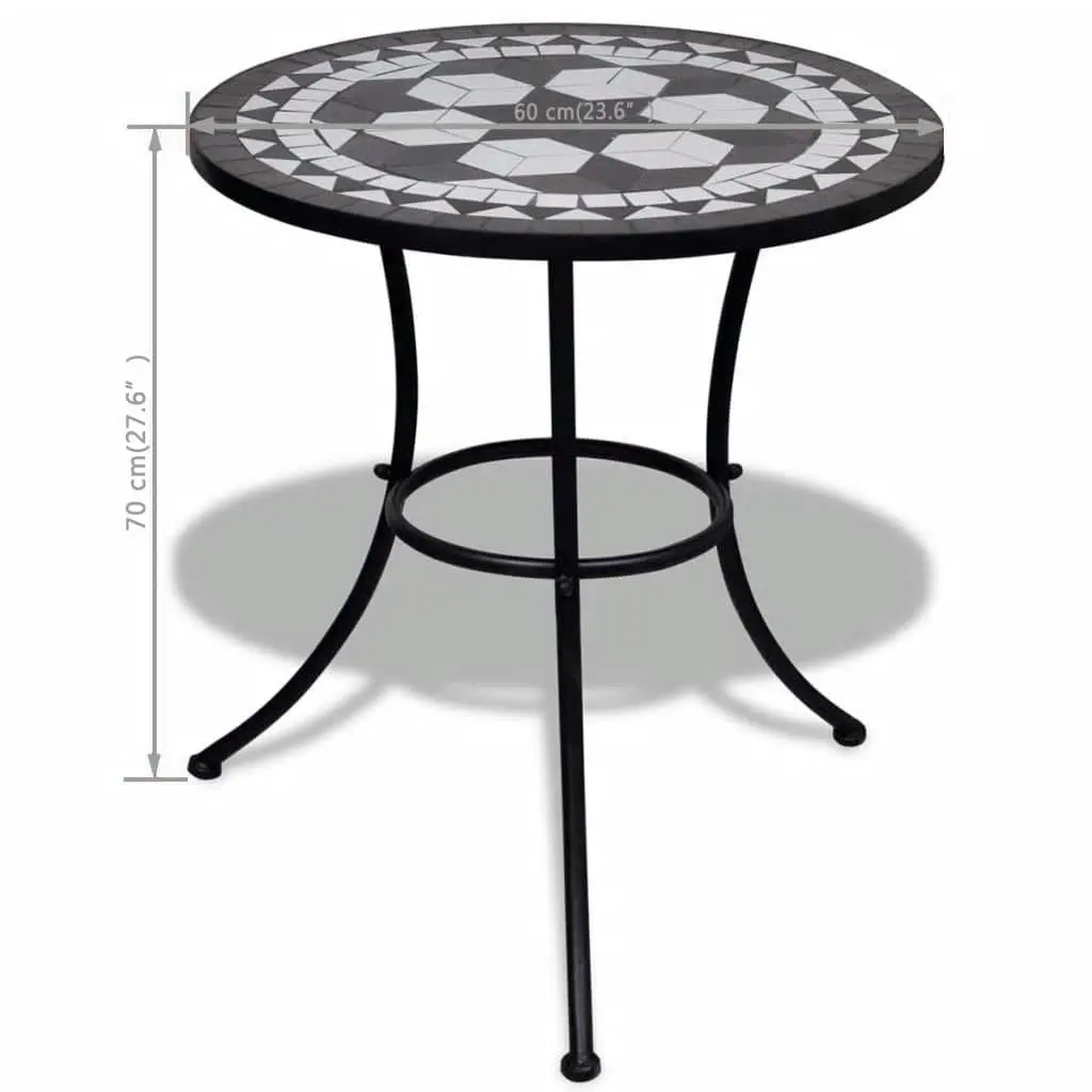 Mosaic Bistro Table 60cm Ceramic Top Black White Powder-coated Iron Frame Outdoor Garden Balcony