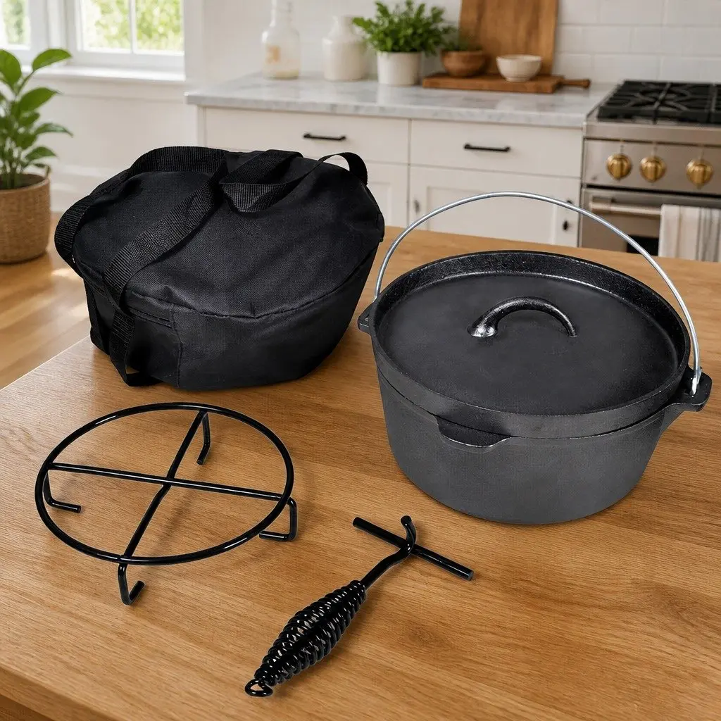 Dutch Oven 4.2L Heavy-Duty Cookware with Lid Lifter Stand and Carrying Bag