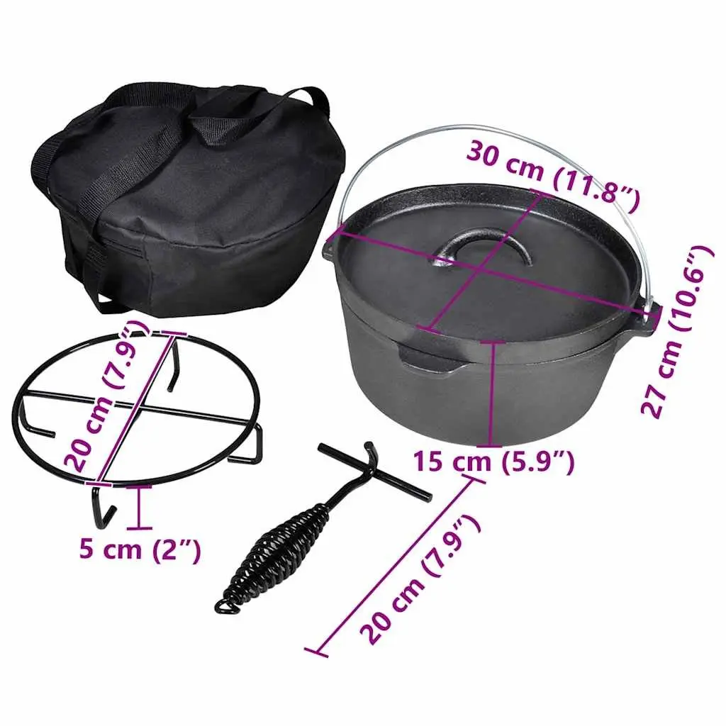 Dutch Oven 4.2L Heavy-Duty Cookware with Lid Lifter Stand and Carrying Bag