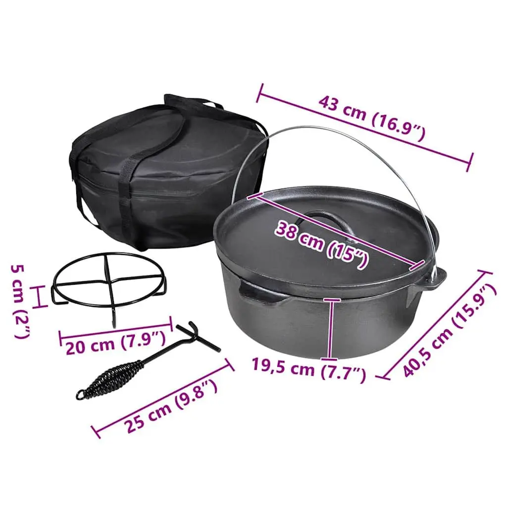 Dutch Oven 11.3L Capacity Heavy-Duty Cookware with Lid Lifter Stand and Carrying Bag