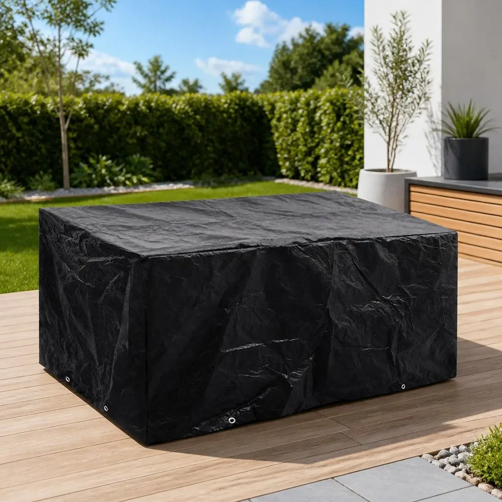 Garden Furniture Cover 180x140x90cm Black Outdoor Rattan Protective Durable Polyethylene 8 Eyelets