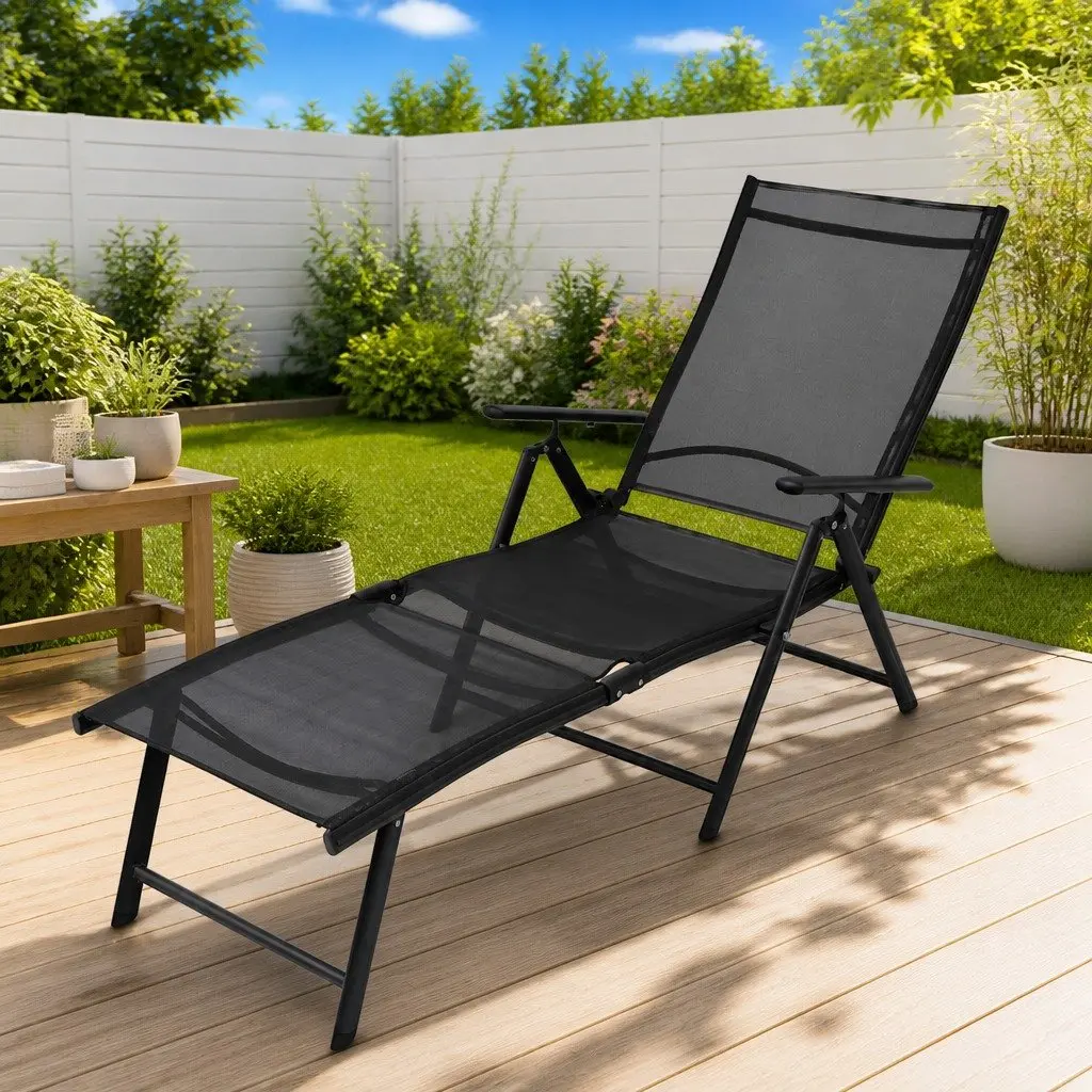 Folding Sun Lounger Lightweight Portable Weatherproof Reclining Lounge Chair